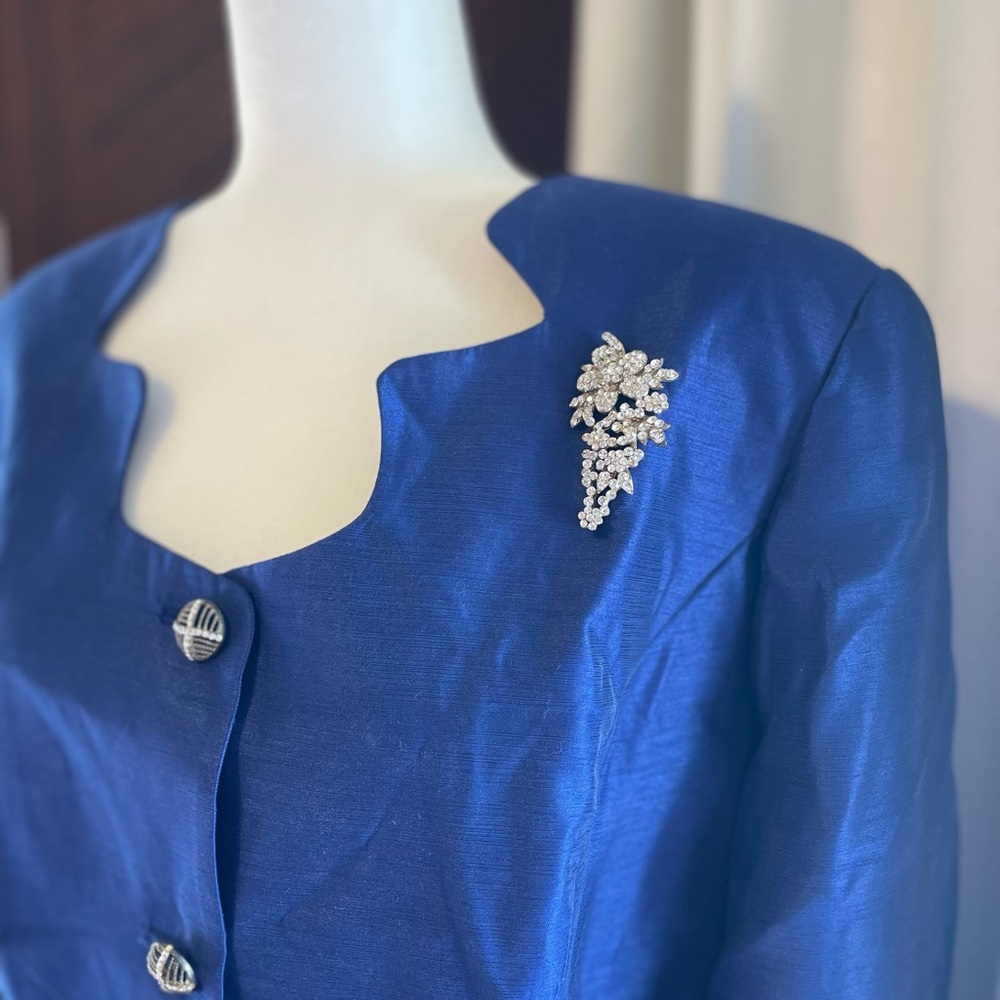 2 Piece Woman’s Suit. Faux Navy Silk Shantung.